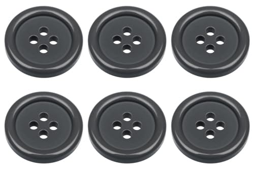 Pack of 6 Grey Sew on 18mm Round Buttons Flat 4 Holes 28L 28 Ligne