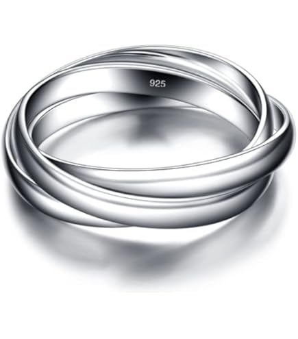 Charmsy - Anillo De Plata De Ley 925, Ligero, Triple Rodamiento, Cúpula Lisa, Ajuste Cómodo, Anillos Entrelazados De Alto Pulido Para Mujeres Y Hombres, Talla 5-9, Plata, Sin Piedras Preciosas