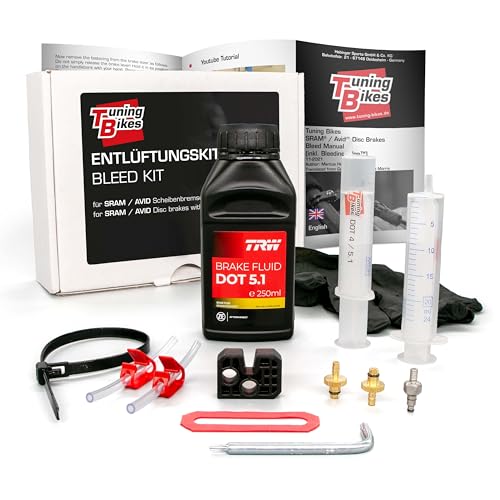 TB Bleeding Kit for SRAM/AVID Disc Brakes (Bleeding Edge Included) - Complete Kit Including DOT 5.1 Brake Fluid, Bleed Block for Brakes Such as Avid Elixir SRAM Code etc.