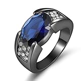 Huanhuan Men's Black Gold Filled Blue Sapphire CZ Solitaire Ring Anniversary Gifts Rings Size 8 to 11