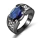 Huanhuan Men's Black Gold Filled Blue Sapphire CZ Solitaire Ring Anniversary Gifts Rings Size 8 to 11