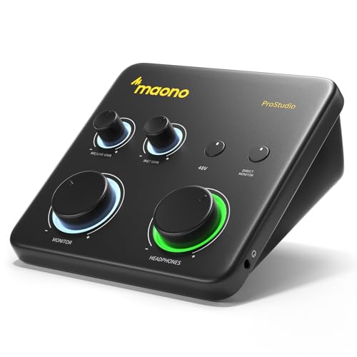 MAONO Interfaz de Audio USB para PC: Interfaz con Entrada XLR de 24 bits/192 kHz Software de Enrutamiento LOOPBACK ASIO Driver para Grabación de Música, Guitarra, Podcast, Streaming, DAW (PS22 Lite)
