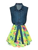 Allegra K Women's Printed Chiffon Panel Belted Above Knee Shirt Dress
