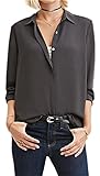 Sexy Boyfriend Style Collar Button Front Solid Pure Color Shirt Blouse Top Grey