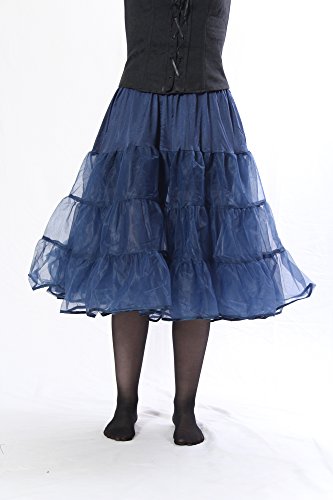 BellaSous Tea Length 25" Women Petticoat Nylon Yoke Underskirt for Vintage Dresses, Poodle Skirts, or Rockabilly (Small/Medium, Navy Blue)