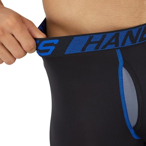 HANES TOTAL SUPPORT POUCH MEN’S PACK, ANTI-CHAFING, MOISTURE-WICKING UNDERWEAR WITH COOLING (TRUNKS AVAILABLE), BOXER BRIEF-BLACK, MEDIUM