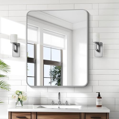 KOCUUY Silver Bathroom Mirror, 30x36 Inch Bathroom Mirror for… at Amazon