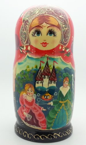 Cinderella fairy tale Russian Hand Carved Hand Painted Nesting 5 piece DOLL Set