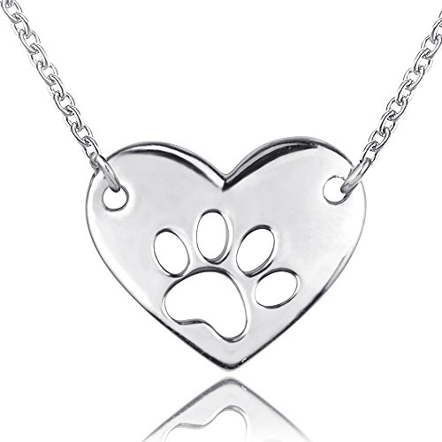 Apotie 925 Sterling Silver Dog Paw Print Love Heart Charm Pendant Necklace For Women, Cross Chain 18