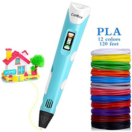 Canbor 3D Pen with PLA Filament Refills, 3D Printing Drawing Printer Pen for Kids and Adults, Compatible with PLA ABS Filament, 12 Colors 120 Feet PLA Filaments Included, Light Blue