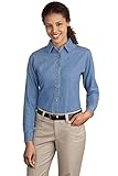 Port & Company Women's Long Sleeve Value Denim Shirt XS Faded Blue