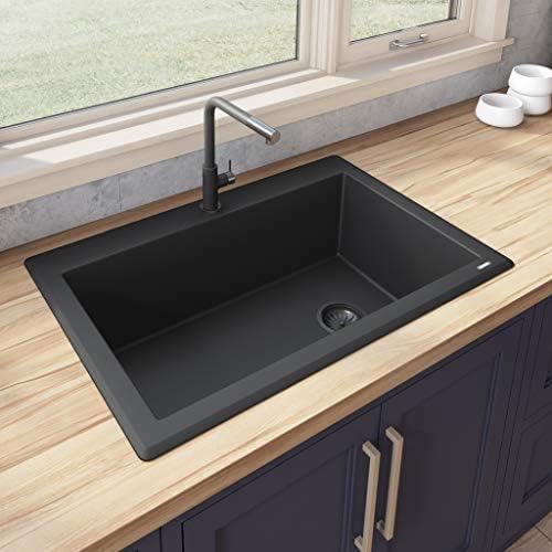 Ruvati 33 X 22 Inch Dual Mount Granite Composite Single Bowl Kitchen Sink Midnight Black Rvg1033bk Amazon Com