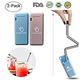 Collapsible Straws, CLEYCYE Folding Drinking Straws Stainless Steel 2pack - Reusable Straws with Case and Fits Key-ring – with BPA Free Silicone Straw Lining Best Gift Home Office Travel Final Straws