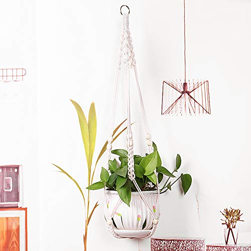 Macrame Plant Hanger-2 PCS Outdoor Indoor Hanging Planter Holder/Hanging Basket Flower Hangers Cotton Rope with Bead for Home Decor - Thumbnail 3