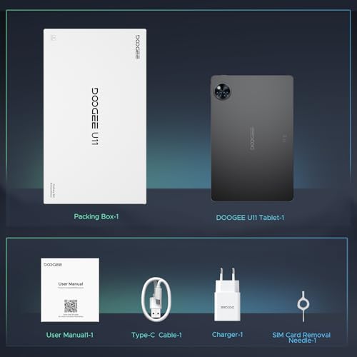 U11 Android 16 Tablet 11 Pollici Gemini AI 16GB RAM +128GB ROM (2TB TF) 8580mAh Gaming Tablet Unisoc T7200 Octa-Core 13MP+5MP Tablets PC WIFI 5/ GMS/ WidevineL1/ 3.5mm Audio/GPS/Face ID/OTG,Nero