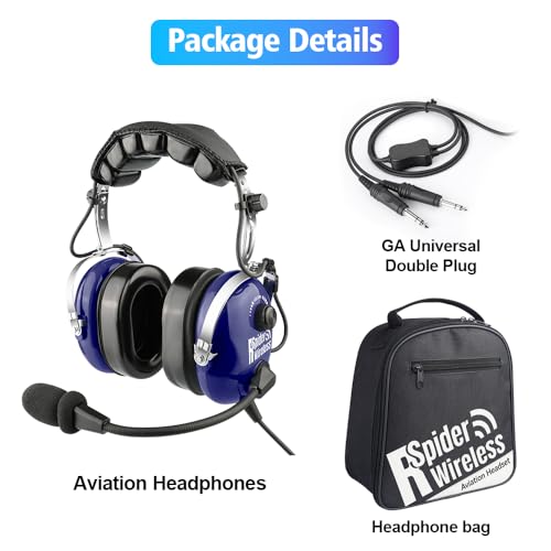 R SPIDER WIRELESS - PNR Aviation Aircraft Headphones with Comfortable Ear Pads, Passive Noise Reduction, Carrying Case