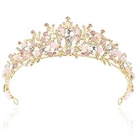Gold Wedding Crown Bridal Tiaras Princess Pink Purple Beads Headband Woman Girls Party Headpiece