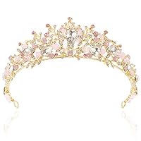 Gold Wedding Crown Bridal Tiaras Princess Pink Purple Beads Headband Woman Girls Party Headpiece