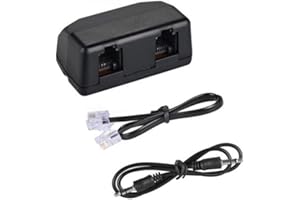 EOQO Analog Telephone Adapter for Split The Line to Telephone and Voice Recorder, with Two RJ11 Port for Incoming and Outgoing Phone Connection and 3.5mm Audio Socket to Connect to Voice Recording Device