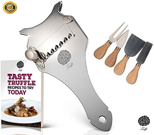 5☆ Truffle Slicer & Set of 4 Cheese Knives with Premium Beechwood Handle. Also Includes Chic Fabric Bag, Recipe E-Book & User Guide. Your Perfect Set To Shave Truffles, Cheese, Chocolate Veg & More!