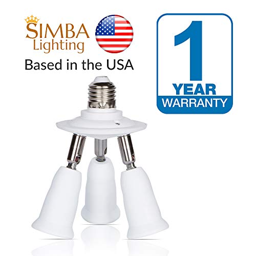Simba Lighting E26 Light Bulb Socket Adapter Splitter to 3 Heads White Finish with Fully Adjustable Angles for Wide Coverage, Indoor and Outdoor Use for Ceiling Light or Lamp, Medium Screw Base