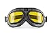 Bertoni Vintage Aviator Motorcycle Goggles - Mat Black - Anticrash Lenses AF195 Italy - Yellow Lens