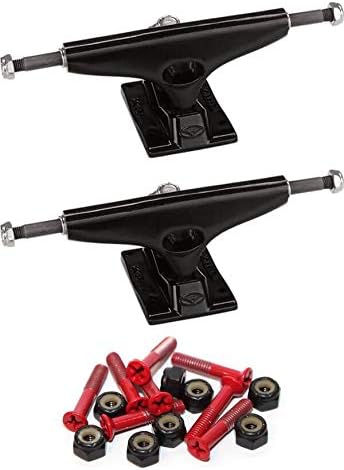 Krux Trucks Standard Black/Black Skateboard Trucks - 5.625" Hanger 8.25" Axle with 1" Red Hardware