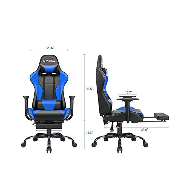 Silla Escritorio Computadora reposapiés apoya cabeza Eco Cuero Azul - Imagen 8