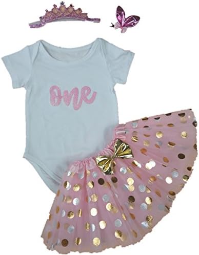 ESIINOY 4PCS Baby Girl 1st Glitter Birthday Tutu Outfit Newborn Party Dress