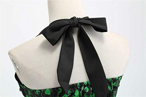 image for Nihewoo Vintage Print Green Pleated Halter Sleeveless Prom Swing Tank 