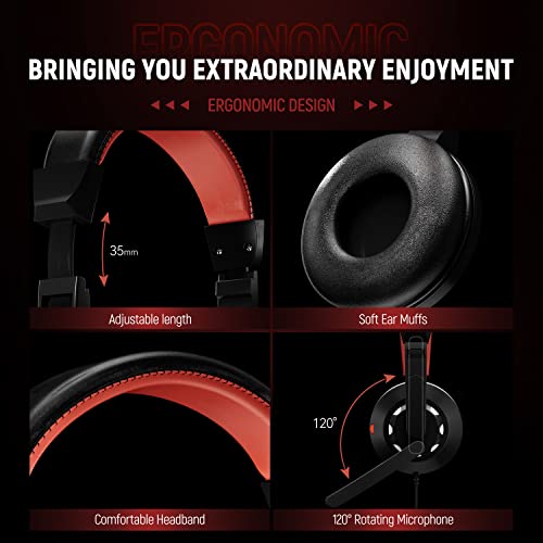 HOPEMATE Wired Gaming Headset with Microphone, Soft Ear Muffs, LED Lighting Effects, Integrated Volume Control, Compatible with PS4, PS5, PC, Xbox, Laptop, Lightweight Headphone for Adults & Kids
