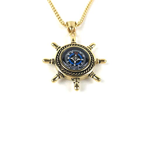 image for DETUCK(TM Rudder Compass Necklace Gold | Compass Necklace Jewelry for 