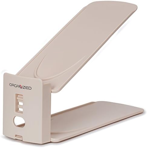 Shoe Slots Organizer | 3-Step Adjustable Easy Shoe Stacker | Double Shoe Organizer Space Saver in Closet. Beige Color, 4 Piece Set.