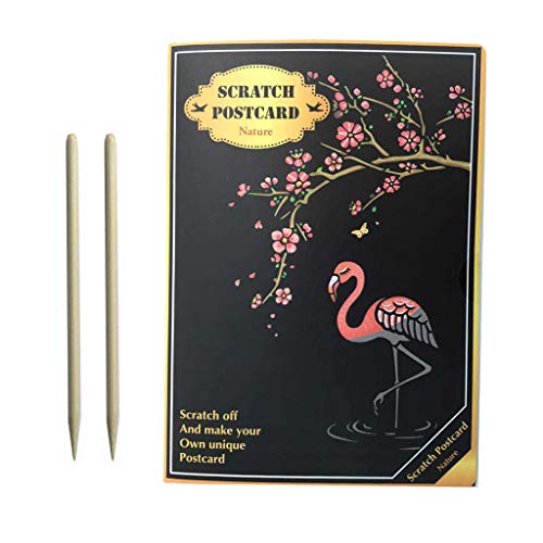 Eraimp Scratch Art Paper, Magic Color Scratch Art Painting, DIY Arts & Crafts, Rainbow Scratchboard Postcards for Kids and Adults with Drawing Stick