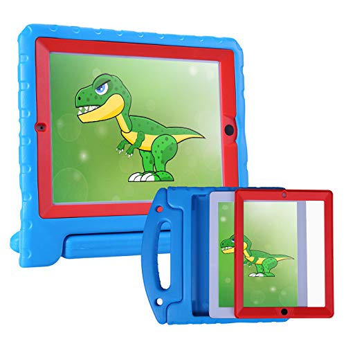 HDE Case for iPad 2 3 4 Kids Shockproof bumper Hard Cover Handle Stand with Built in Screen Protector for Apple iPad 2nd 3rd 4th Generation (Blue Red)