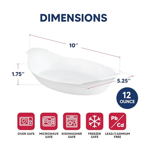 HIC Kitchen HIC Kitchen Oval Au Gratin Baking Dish Set, Fine White Porcelain, 10-Inch, Set of 4 Au Gratin Baking Dish Set, Fine White Porcelain, 10-Inch, Set of 4