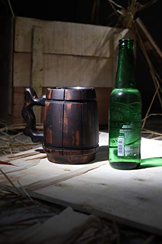 GoCraft Handmade Wooden Beer Mug with 18oz Stainless Steel Cup - Barrel Brown Classic Design - Thumbnail 2
