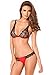 Rene Rofe Women's Sexy See Through Lace Bra & Picot Thong Panties Lingerie Set (Medium/Large) Red
