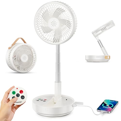 Ventilador Portátil Extensible y Plegable de 10000mAh, Ventilador Recargable con Control Remoto, Oscilación de 180° y Temporizador, Power Bank para Celular, Ideal para Dormitorio, Oficina y Camping