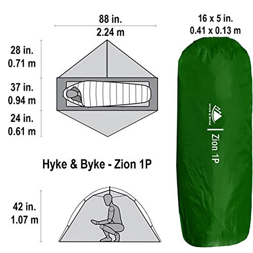 Hyke & Byke 1 Person Backpacking Tent with Footprint Lightweight Zion