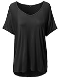Awesome21 Women's Solid Loose Fit Soft Stretch V-neck Short Sleeve Tunic Top