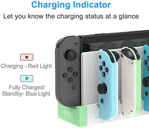Cargador de controlador para Joy Con compatible con Nintendo Switch & Switch OLED Model, base de carga USB para control remoto JoyCons con indicador LED, verde claro y blanco