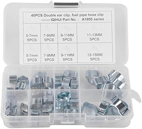 ahomi 40pcs 5 Sizes Double Ear Hose Clamps Fuel Pipe Water Hose Clamp O Clips