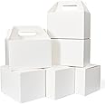 Happyhiram 30 CT Large Welcome Boxes with Handles White, 9x6x6 Gable Gift Easter Boxes Cardboard Paper Party Favor Boxes Barn Style Carry Out Box Recyclable Paper Gift Packaging Boxes for Food Box