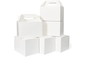 Happyhiram 30 CT Large Welcome Boxes with Handles White, 9x6x6 Gable Gift Easter Boxes Cardboard Paper Party Favor Boxes Barn Style Carry Out Box Recyclable Paper Gift Packaging Boxes for Food Box