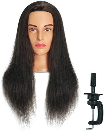 Hairginkgo Mannequin Head 20"-22" Human Hair Manikin Head Hairdresser Training Head Cosmetology Doll Head for Styling Dye Cutting Braiding Practice with Clamp Stand (91909LB0214)