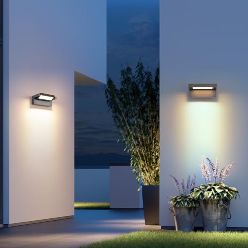 22W LED Indoor and Outdoor Wall Light, IP65 Waterproof Outdoor Light, 3000K Warm White, Wall Light with 350° Adjustable Panel for Garden, Terrace, Dark Grey