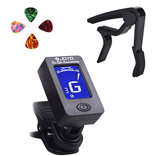 BDwing Guitar Tuner Clip-On Tuner Digital Electronic Tuner Acoustic with LCD Display for Guitar, Bass, Violin, Ukulele (4 PCS Picks Included) (Tuner + Capo) - Thumbnail 6