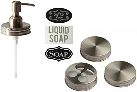 Premium Anti Rust Stainless Steel Mason Jar Soap Dispenser Bathroom Set (1 Soap Lid-1 Toothbrush Lid- 2 Solid Lids)