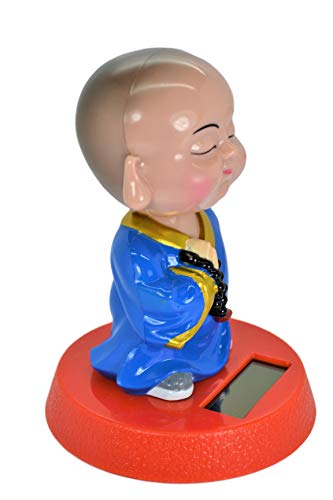 Solar Powered Cute Little Buddha Bobble Head Figure Car Dashboard Accessories Office Home Ultra Detail Doll. (Blue)